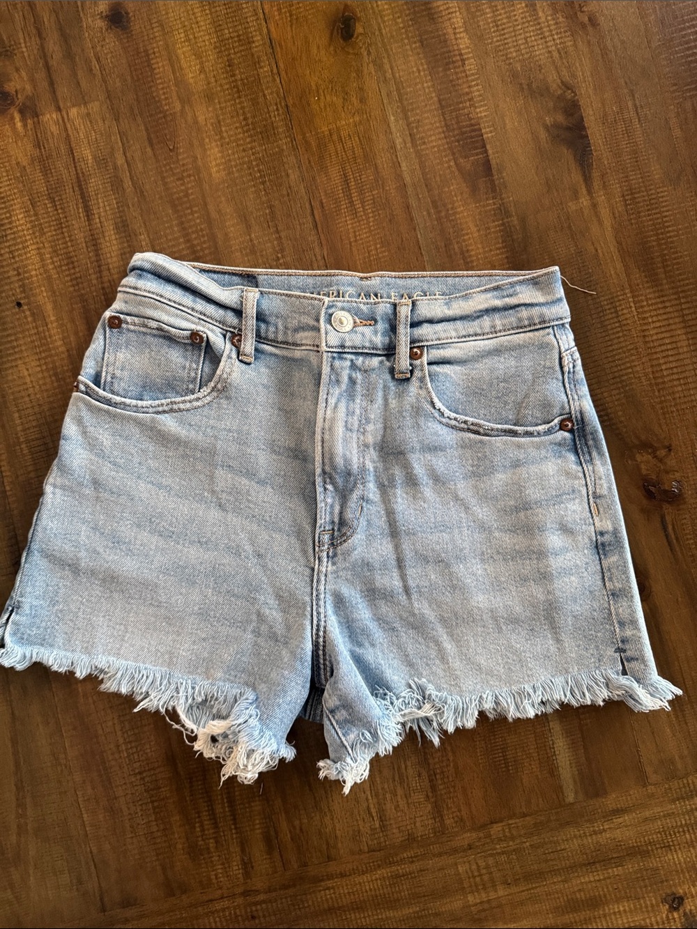 American Eagle Outfitters Light Blue Frayed Hem Denim Shorts